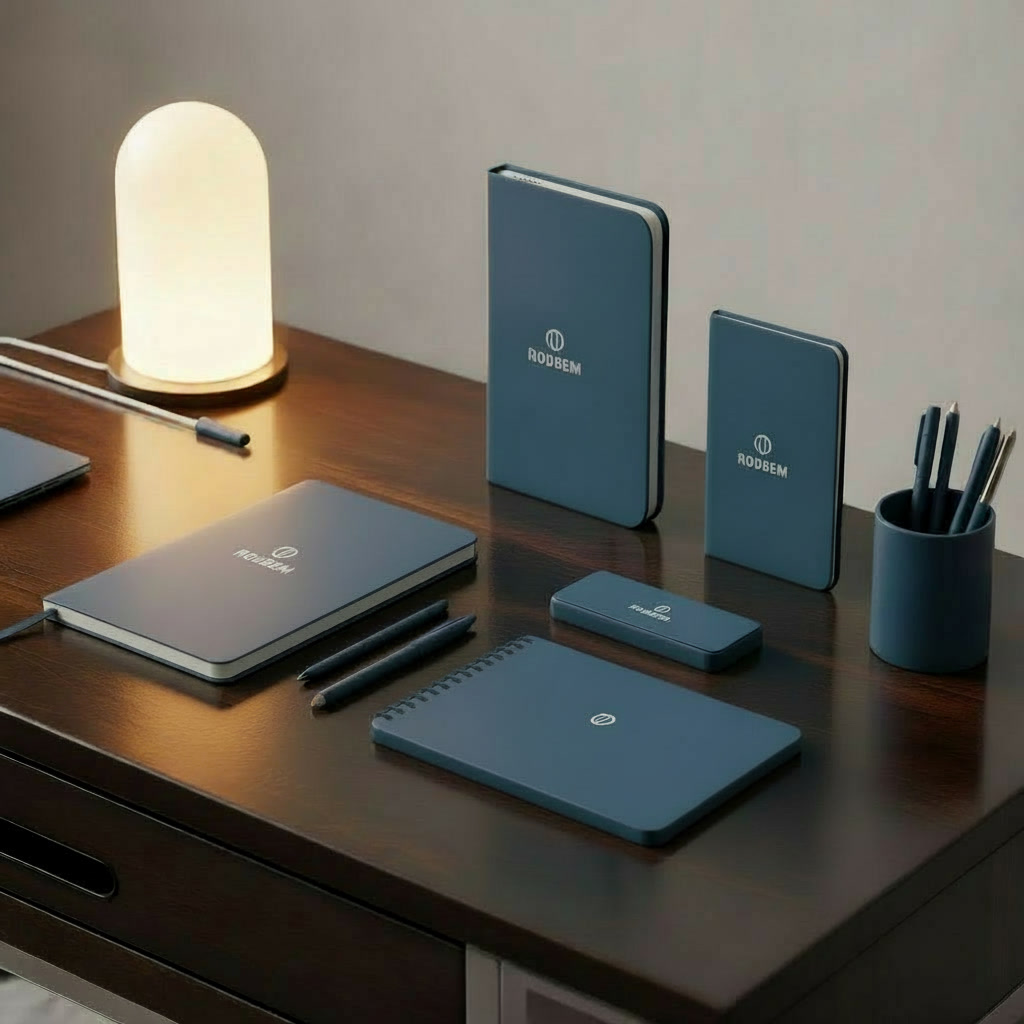 Prezentacja firmowych upominków na neutralnym tle